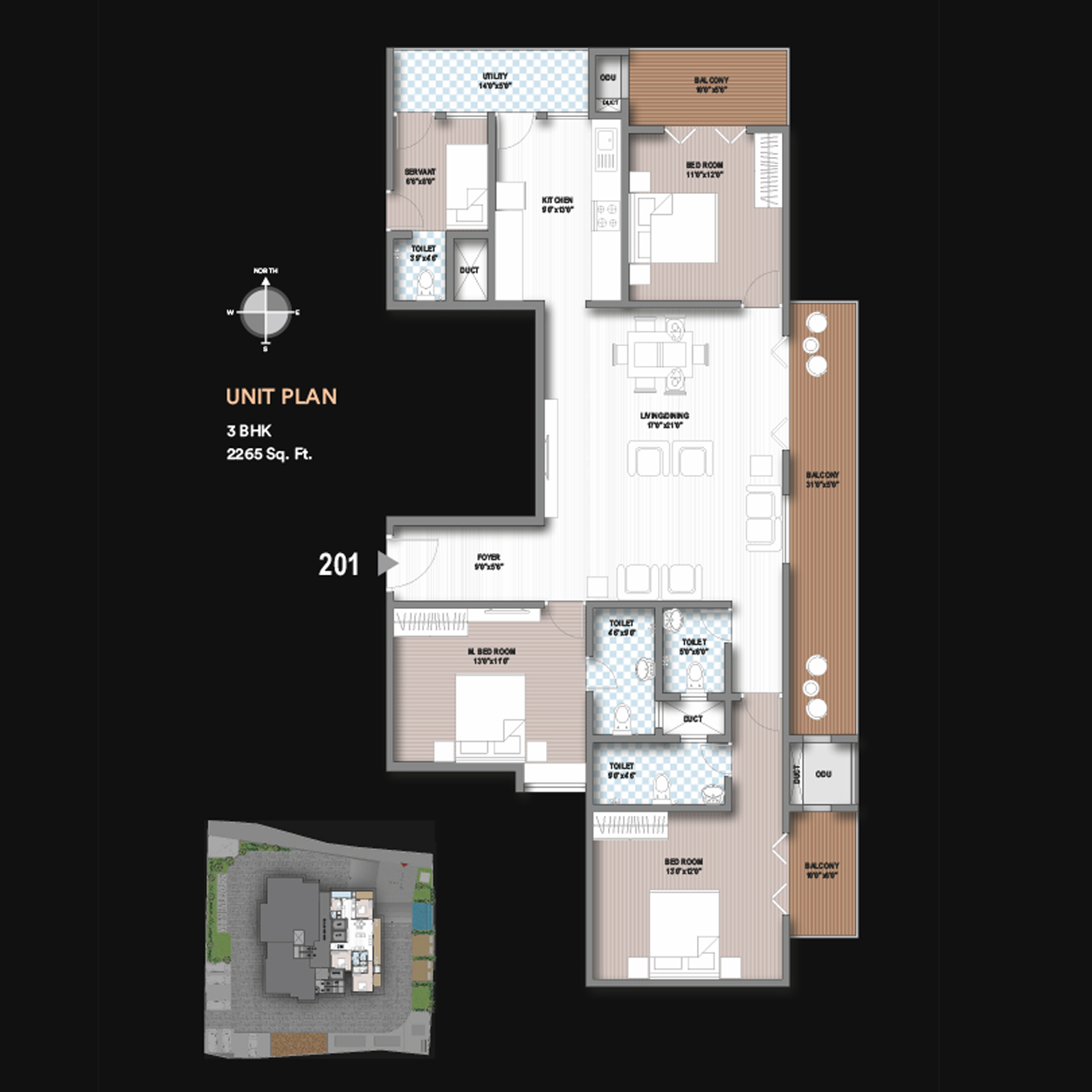 ABISH EVARA 3BHK (2265 sq ft) Floor Plan