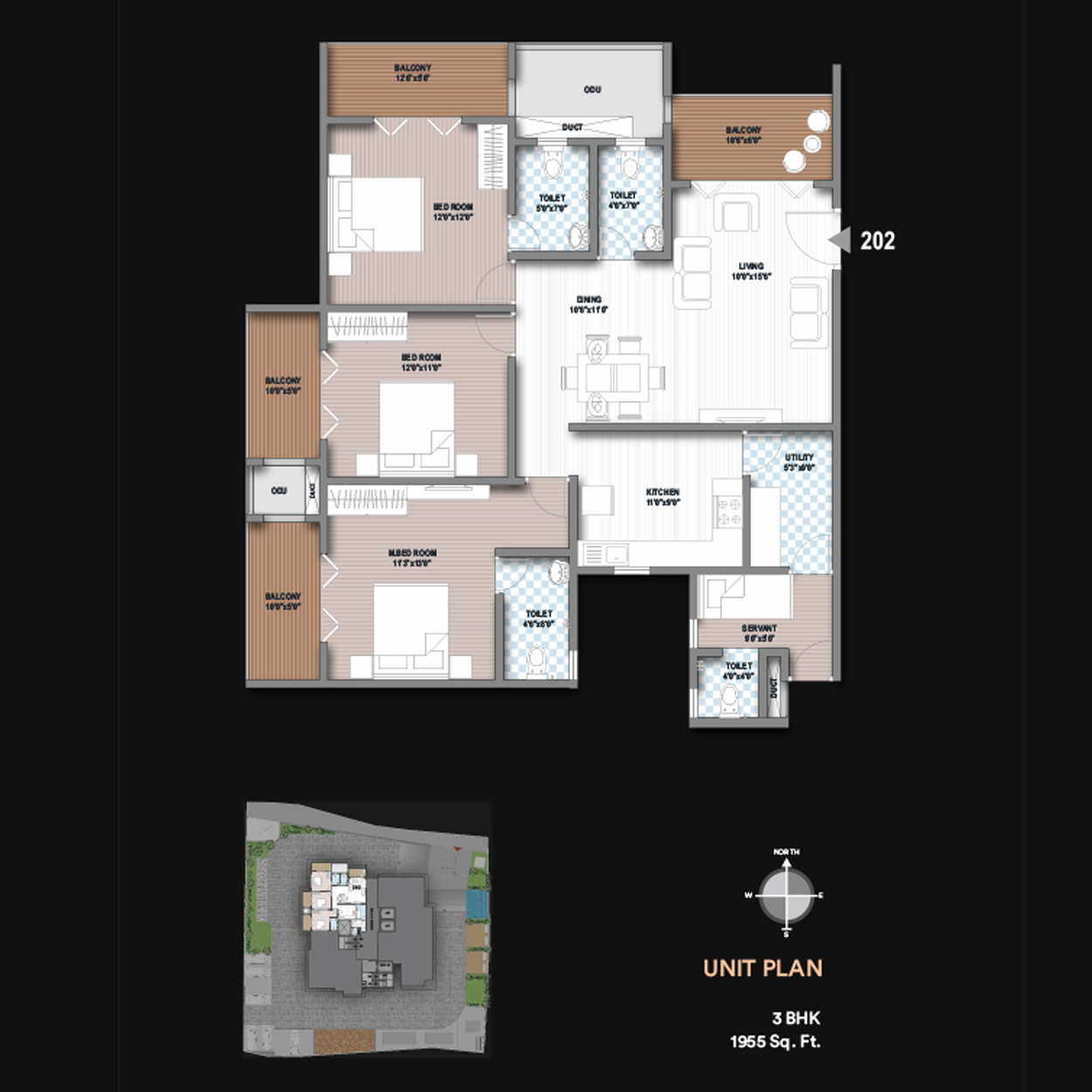 ABISH EVARA 3 BHK (1955 sq ft) Floor Plan