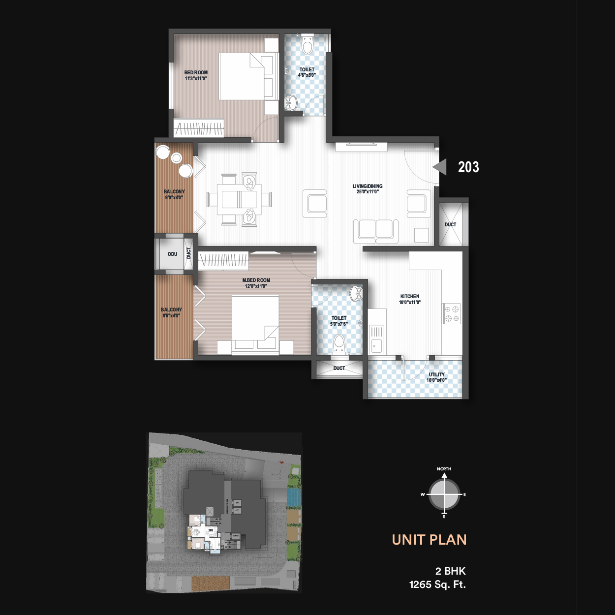 ABISH EVARA 2 BHK (1265 sq ft) Floor Plan